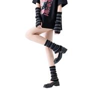 DUNKOING Womens Striped Arm Leg Warmers Set Y2K Knitted Arm Sleeve and Leg Warmer Socks Kawaii Gothic Harajuku for Girls, Black and Grey, One Size