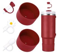 DUNLAGUE Boot and Straw Cover Set - 2pcs Silicone Boot, 3pcs Straw Cap, Bottom Protector for Stanley Cup H2.0 30oz & 40oz, Exact Color Match with Stanley, Accessories Cranberry