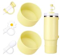DUNLAGUE Boot and Straw Cover Set - 2pcs Silicone Boot, 3pcs Straw Cap, Bottom Protector for Stanley Cup H2.0 30oz & 40oz, Exact Color Match with Stanley, Accessories Pomelo
