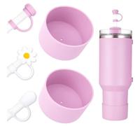 DUNLAGUE Boot and Straw Cover Set - 2pcs Silicone Boot, 3pcs Straw Cap, Bottom Protector for Stanley Cup H2.0 30oz & 40oz, Exact Color Match with Stanley, Accessories Cherry Blossom