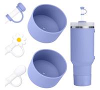 DUNLAGUE Boot and Straw Cover Set - 2pcs Silicone Boot, 3pcs Straw Cap, Bottom Protector for Stanley Cup H2.0 30oz & 40oz, Exact Color Match with Stanley, Accessories Hydrangea