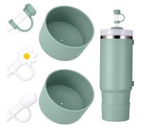 DUNLAGUE Boot and Straw Cover Set - 2pcs Silicone Boot, 3pcs Straw Cap, Bottom Protector for Stanley Cup H2.0 30oz & 40oz, Exact Color Match with Stanley, Accessories Eucalyptus
