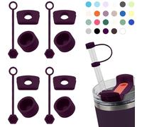 DUNLAGUE Silicone Spill Stopper Set Compatible with Stanley Cup 2.0 30oz & 40oz with Straw Cover (Set of 4, Plum)