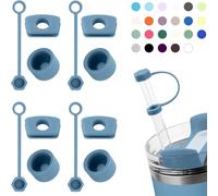 DUNLAGUE Silicone Spill Stopper Set Compatible with Stanley Cup 2.0 30oz & 40oz with Straw Cover (Set of 4, Indigo)
