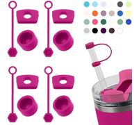 DUNLAGUE Silicone Spill Stopper Set Compatible with Stanley Cup 2.0 30oz & 40oz with Straw Cover (Set of 4, Fuchsia)