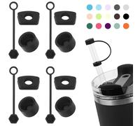 DUNLAGUE Silicone Spill Stopper Set Compatible with Stanley Cup 2.0 30oz & 40oz with Straw Cover (Set of 4, Black)
