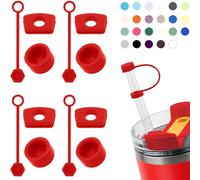 DUNLAGUE Silicone Spill Stopper Set Compatible with Stanley Cup 2.0 30oz & 40oz with Straw Cover (Set of 4, Chili)