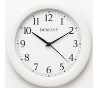 Dunlevy 10-Inch Silent Wall Clock - Classic Round Quartz Clock with Sleek White Frame - Non-Ticking Battery Operated - Modern Office, Kitchen, Bedroom & Home Wall Decor CL2000 (White)