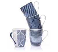Dunlevy Blue 350ml Mugs Coffee Cups 4-Set Ceramic Weave Design Geometric Denim Pattern