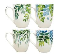 Dunlevy Elevate Your Coffee or Tea time with This Set of 4 Botanical Ceramic Mugs, Each Adorned with Unique Hand-Painted Watercolor Leaf Designs.
