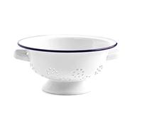 Dunlevy Enamel Colander 24cm White Retro Kitchen Double Handle Footed Base Colander Pasta Salad Strainer Drainer