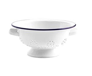 Dunlevy Enamel Colander 24cm White Retro Kitchen Double Handle Footed Base Colander Pasta Salad Strainer Drainer