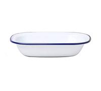 Dunlevy Enamel Pie Dish Oblong Roasting Tray with Heavy Gauge Steel, Porcelain Fused Coating, Oven Safe to 270°C, Dishwasher, Freezer Safe, White, 24 cm