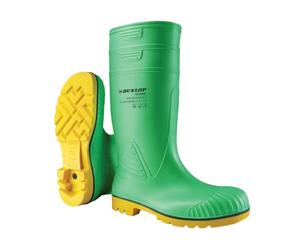DUNLOP Acifort HazGuard Full Safety ESD Wellington Boot - Unisex, Chemical and Slip Resistant, Work Wellies with Steel Toe and Electrical Insulation, Acifort, Green/Crepe - EU39, UK6