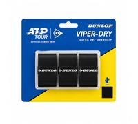 Dunlop ATP Viper Dry Tennis Overgrip, Black, 3-Pack Blister - Dry Feel, Sweat Absorption, Reliable Racket Control