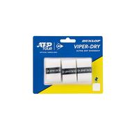 DUNLOP ATP Viper Dry Tennis Overgrip, White, 3-Pack Blister - Dry Touch, Moisture Control, Comfortable Grip