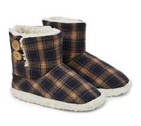 Dunlop Boots Slippers for Women Memory Foam Faux Sheepskin House Shoes (Navy/Mustard, 6 UK, numeric_6)