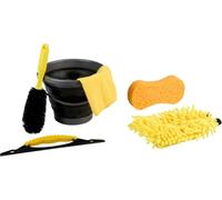 Dunlop Car Cleaning Set 6 Pieces - Rim Brush with Microfibre Cloth and Wash Mitt - Car Wash Set with Foldable Bucket and Sponge - Black Yellow