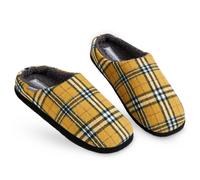 Dunlop Comfy Memory Foam Slippers - Warm Faux Sheepskin Indoor/Outdoor Anti-Slip House Shoes, Gifts for Men & Teenage Boys (Grey/Mustard, Size 7)