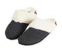 DUNLOP Slippers Women & Teenagers Cosy Fluffy Mule House Shoes Slip On for Home Indoor & Outdoor Use Non Slip Comfortable Soft Gifts for Women (Charcoal, 5 UK)