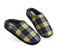 Dunlop Comfy Memory Foam Slippers - Warm Faux Sheepskin Indoor/Outdoor Anti-Slip House Shoes for Men & Teenage Boys (Navy/Mustard, 12)