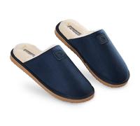 Dunlop Mens Slippers Open Back, Comfy Memory Foam Men Slippers with Rubber Sole, Indoor Outdoor Anti Slip House Shoes Comfort Plush, Gifts for Men (Navy, 7 UK, numeric_7)