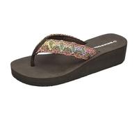 DUNLOP DLP537 Womens Low Wedge Heel Flip Flops -All Black - UK (Multi Brown, UK Footwear Size System, Adult, Women, Numeric, Medium, 6)