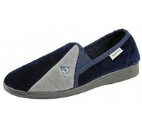 DUNLOP Duncan Mens Velour Twin Gusset Slippers (10, Navy Grey, numeric_10)