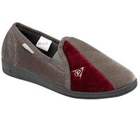 DUNLOP Duncan Mens Velour Twin Gusset Slippers (6, Grey Burgundy, numeric_6)