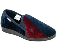 DUNLOP Duncan Mens Velour Twin Gusset Slippers (6, Navy Burgundy, numeric_6)