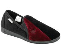 DUNLOP Duncan Mens Velour Twin Gusset Slippers (9, Black Burgundy, numeric_9)
