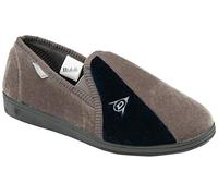 DUNLOP Duncan Mens Velour Twin Gusset Slippers (9, Grey Navy, numeric_9)