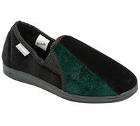 DUNLOP Duncan Mens Velour Twin Gusset Slippers (Black/Green, UK 12)