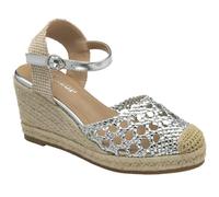 DUNLOP Evelyn Wedge Espadrille Sandals (Silver, UK Footwear Size System, Adult, Women, Numeric, Medium, 6)