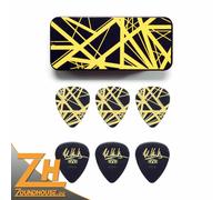 Dunlop Evh Black with Yellow Stripes Pick Tin, 6 pcs