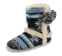 DUNLOP Ladies Bootie Slippers Soft Warm Cosy Faux Fur Lined Sparkly Winter Ankle Boots (Farah Navy, UK Footwear Size System, Adult, Women, Numeric Range, Medium, 3, 4)
