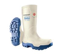 DUNLOP FieldPRO Thermo+ Full Safety Wellington Boot - Unisex, Lightweight and Cold-Insulated, Heavy Duty Work Boots with Composite Toe, Purofort, White/Blue - EU42, UK8