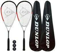 DUNLOP Hyper X-Lite Squash Rackets x 2 + Covers and 3 Squash Balls (Various Options)