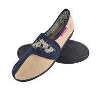 Dunlop Ladies Adjustable Wide Fit Floral Velcro Slippers - 7 UK - Navy