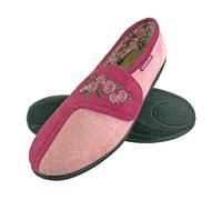Dunlop Womens - Ladies Adjustable Wide Fit Memory Foam Floral Velcro Slippers for Elderly Women - Pink - Size 7 (UK Shoe)