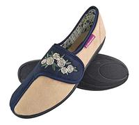 DUNLOP Ladies Adjustable Wide Fit Floral Velcro Slippers for Elderly Women