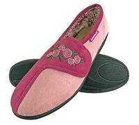Dunlop - Ladies Adjustable Wide Fit Memory Foam Floral Velcro Slippers for Elderly Women (8 UK, Dusky Pink)