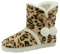 Dunlop Ladies Bootie Slippers Soft Warm Cosy Faux Fur Lined Sparkly Winter Ankle Boots (7, Natural Leopard, numeric_7)