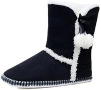 DUNLOP Ladies Bootie Slippers Soft Warm Cosy Faux Fur Lined Sparkly Winter Ankle Boots (Amy Black, UK Footwear Size System, Adult, Women, Numeric, Medium, 5)