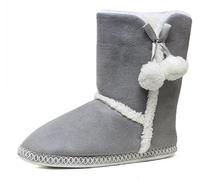 Dunlop Ladies Bootie Slippers Soft Warm Cosy Faux Fur Lined Sparkly Winter Ankle Boots (Amy Grey, UK Footwear Size System, Adult, Women, Numeric, Medium, 5)