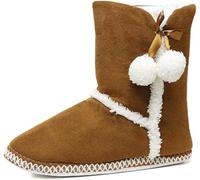 DUNLOP Ladies Bootie Slippers Soft Warm Cosy Faux Fur Lined Sparkly Winter Ankle Boots (Amy Tan, UK Footwear Size System, Adult, Women, Numeric, Medium, 5)