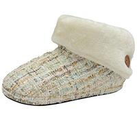 Dunlop Ladies Bootie Slippers Soft Warm Cosy Faux Fur Lined Sparkly Winter Ankle Boots (Beige, 8 UK, numeric_8)
