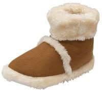 Dunlop Ladies Bootie Slippers Soft Warm Cosy Faux Fur Lined Sparkly Winter Ankle Boots (Chestnut/Cream, UK Footwear Size System, Adult, Women, Numeric Range, Medium, 5, 6)