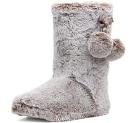 DUNLOP Ladies Bootie Slippers Soft Warm Cosy Faux Fur Lined Sparkly Winter Ankle Boots (Mocha, 8, UK Footwear Size System, Adult, Women, Numeric, Medium, 8)