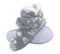 Dunlop - Ladies Knitted Warm Fleece Plush Slippers Booties in Grey Fairisle and Pink Cord Styles (4 UK, 8033 Grey)